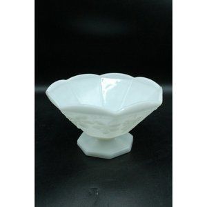 Vintage 9" White Milk Glass Fruit Bowl Centerpiece Pedestal Grape Design